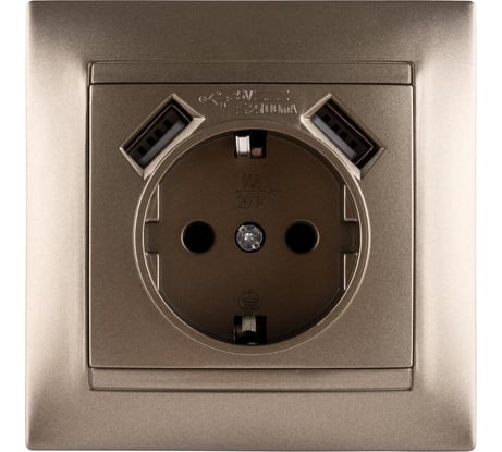 Розетка с заземлением 16А 250В + 2 USB порта 2,1А 5В бронза серия "Лама" TDM ELECTRIC SQ1815-0742