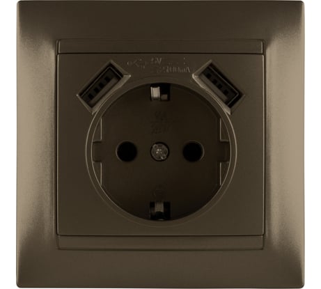Розетка с заземлением 16А 250В + 2 USB порта 2,1А 5В бронза серия "Лама" TDM ELECTRIC SQ1815-0742
