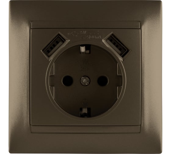 Розетка с заземлением 16А 250В + 2 USB порта 2,1А 5В бронза серия "Лама" TDM ELECTRIC SQ1815-0742