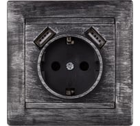 Розетка 2П+З 16А 250В + 2 USB порта 2,1А 5В TDM ELECTRIC старинное серебро, серия "Лама" SQ1815-0669