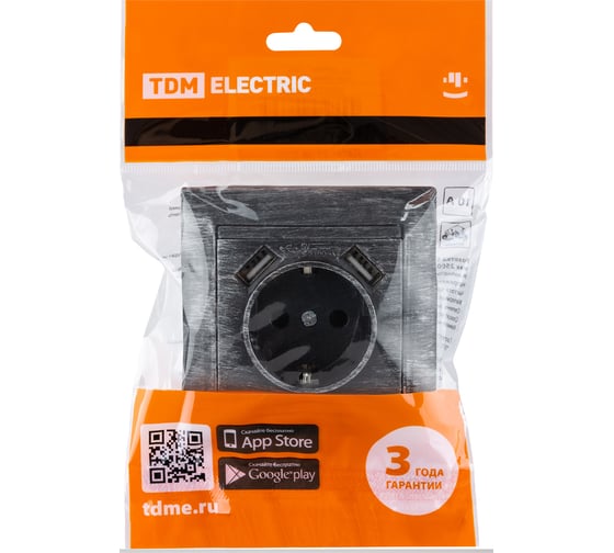 Розетка TDM ELECTRIC Лама 2П+З 16А 250В + 2 USB порта 2,1А 5В старинное серебро SQ1815-0669