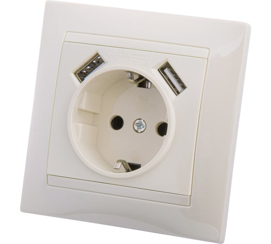 Розетка TDM ELECTRIC Лама 2П+З 16А 250В + 2 USB порта 2,1А 5В слоновая кость SQ1815-0142