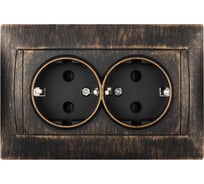 Розетка двойная 2П+З 16А 250В с защитыми шторками TDM ELECTRIC старинная бронза, серия "Лама" SQ1815-0754