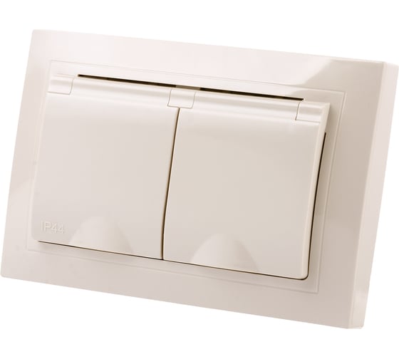 Двойная розетка TDM ELECTRIC Таймыр 2П+З с защитными шторками и крышкой 16А 250В IP44 слоновая кость SQ1814-0176
