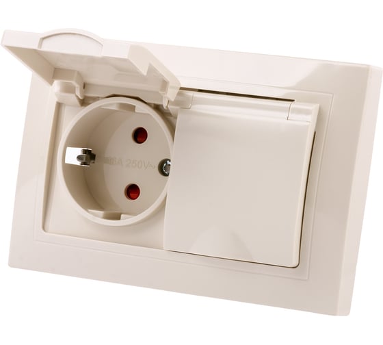 Двойная розетка TDM ELECTRIC Таймыр 2П+З с защитными шторками и крышкой 16А 250В IP44 слоновая кость SQ1814-0176
