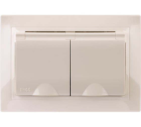 Двойная розетка TDM ELECTRIC Таймыр 2П+З с защитными шторками и крышкой 16А 250В IP44 слоновая кость SQ1814-0176