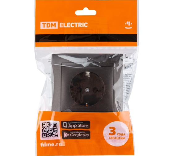 Розетка TDM ELECTRIC Лама 2П+З 16А 250В с защитными шторками, шоколад SQ1815-0511