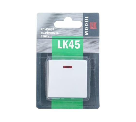 1-клавишный выключатель LK Studio с индикатором 45x45 (сх.1L) 16 A. 250 B белый LK45 850904-1