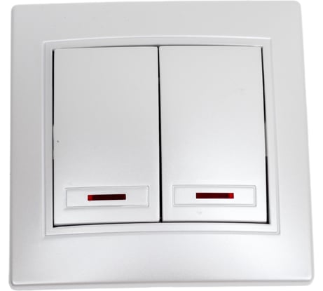 Двухклавишный выключатель Intro Plano с подсветкой, 10А-250В, IP20, СУ, перламутр, Б0053782