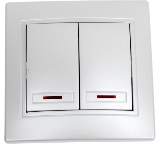 Двухклавишный выключатель Intro Plano с подсветкой, 10А-250В, IP20, СУ, перламутр, Б0053782