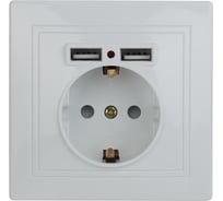 Розетка Intro Plano с заземлением 2P+E Schuko со шторками, 2хUSB 5В-2,1А, IP20, СУ, белый, Б0053942