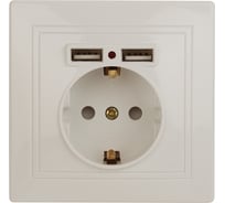 Розетка Intro Plano с заземлением 2P+E Schuko со шторками, 2хUSB 5В-2,1А, IP20, СУ, слоновая кость, Б0053943