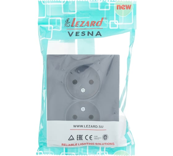 Двойная розетка Lezard VESNA без заземления, керамика, графит 742-3400-128