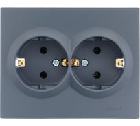 Двойная розетка Lezard VESNA с заземлением, керамика, графит 742-3400-127