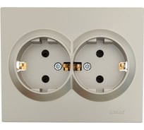 Двойная розетка Lezard VESNA с заземлением, керамика, титан 742-3700-127