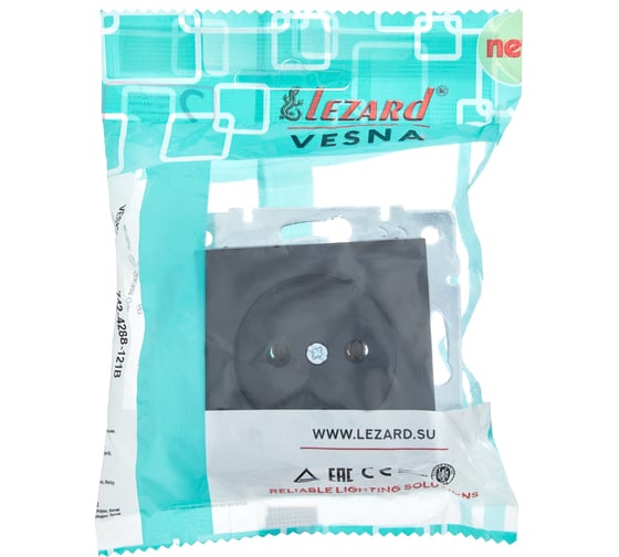 Розетка Lezard VESNA без заземления, керамика, чёрный бархат 742-4288-121