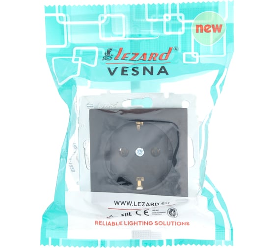 Розетка Lezard VESNA с заземлением, керамика, чёрный бархат 742-4288-122