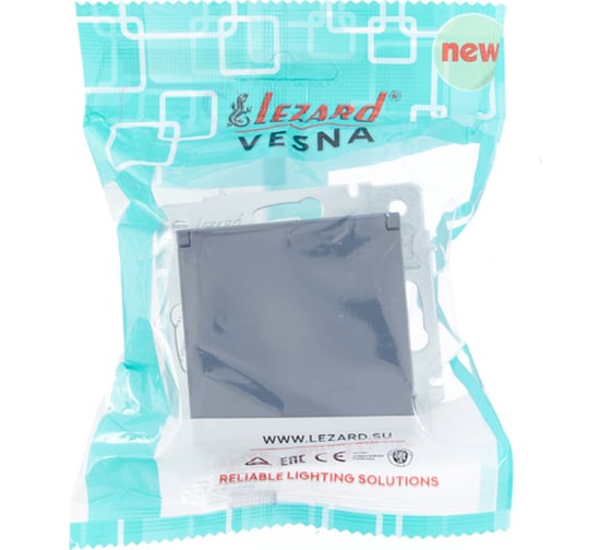Розетка Lezard VESNA с заземлением, с крышкой, керамика, графит 742-3488-123