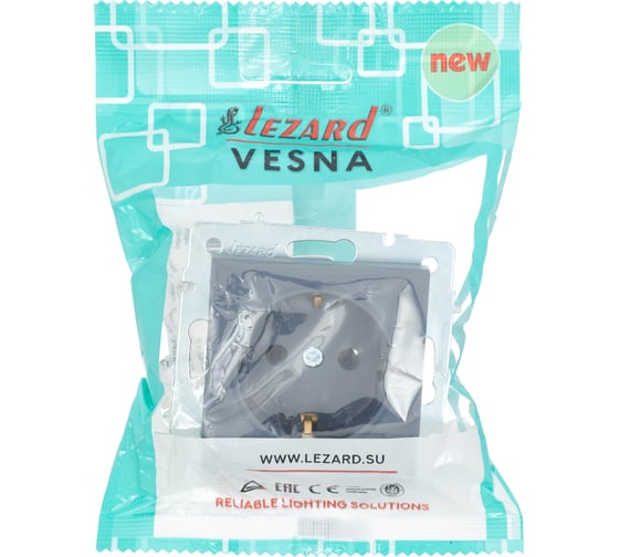 Розетка Lezard VESNA с заземлением, ПБТ, графит 742-3488-122B