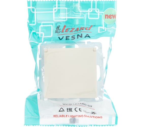 Розетка Lezard VESNA с заземлением, с крышкой, ПБТ, крем 742-0388-123B