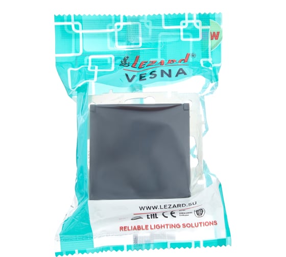 Розетка Lezard VESNA с заземлением, с крышкой, ПБТ, чёрный бархат 742-4288-123B