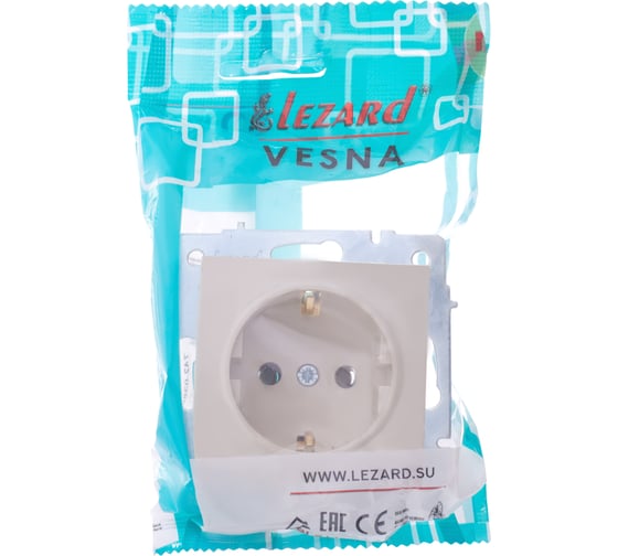 Розетка Lezard VESNA с заземлением, ПБТ, крем 742-0388-122B