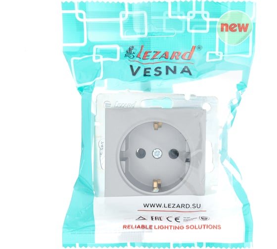 Розетка Lezard VESNA с заземлением, ПБТ, платина 742-3588-122B