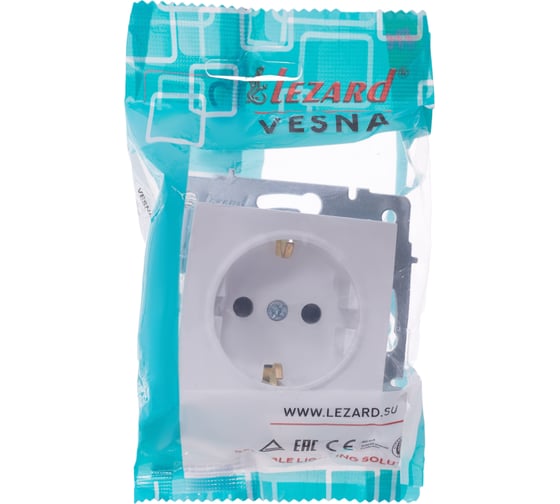 Розетка Lezard VESNA с защитой от детей, ПБТ, белая 742-0288-124B