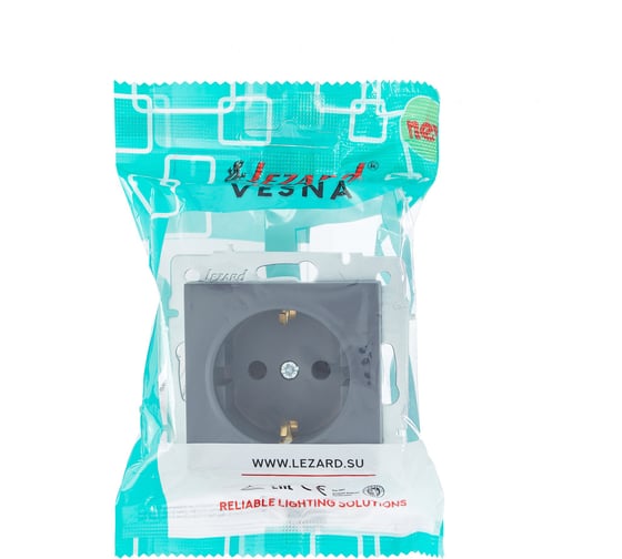 Розетка Lezard VESNA с защитой от детей, ПБТ, графит 742-3488-124B