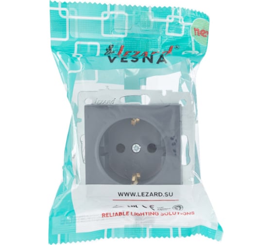 Розетка Lezard VESNA с защитой от детей, ПБТ, графит 742-3488-124B