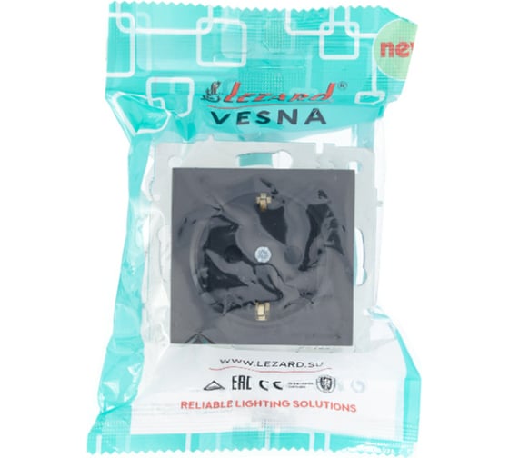 Розетка Lezard VESNA с защитой от детей, ПБТ, чёрный бархат 742-4288-124B