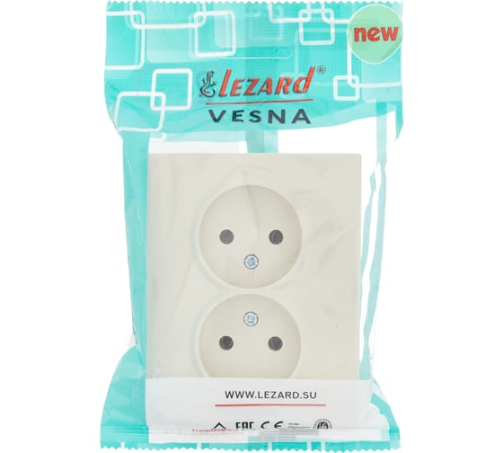 Двойная розетка Lezard VESNA без заземления, ПБТ, крем 742-0300-128B