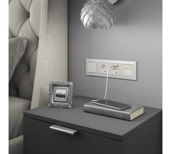 Двухклавишный выключатель WERKEL W1120113 с подсветкой перламутровый рифленый a051186