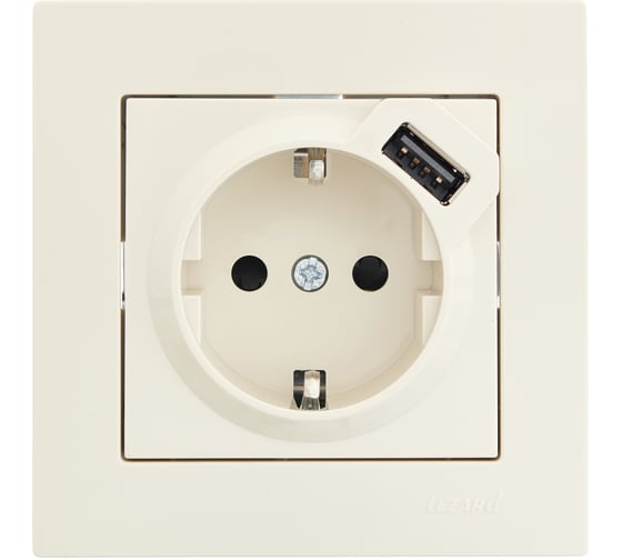 Розетка Lezard VESNA с/з + USB разъём крем 742-0388-181