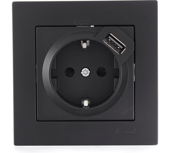 Розетка Lezard VESNA с/з + USB разъём чёрный бархат 742-4288-181