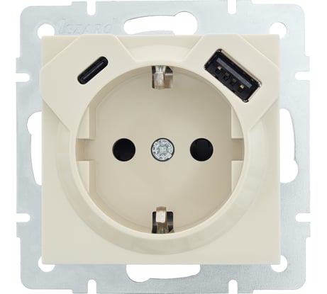 Розетка Lezard VESNA с/з TC+USB разъём крем 742-0388-181TC