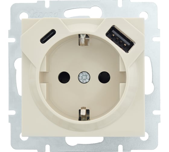 Розетка Lezard VESNA с/з TC+USB разъём крем 742-0388-181TC 1