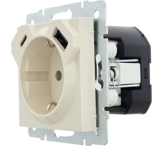 Розетка Lezard VESNA с/з TC+USB разъём крем 742-0388-181TC