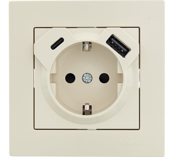 Розетка Lezard VESNA с/з TC+USB разъём крем 742-0388-181TC