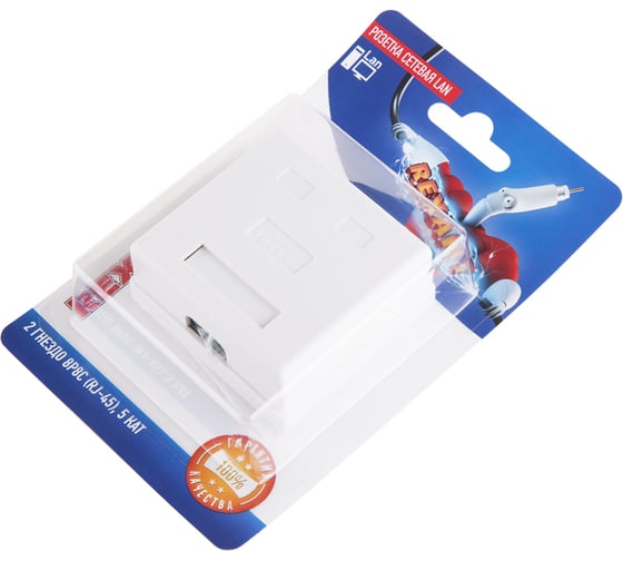 Сетевая розетка LAN REXANT на стену, 2 гнезда RJ-45 (8Р8С), 5e категории 06-0105-C