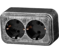 Розетка ЮПИТЕР двойная наружная с заземлением Стандарт серебро JP7431-07