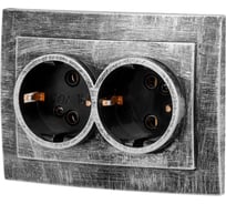 Розетка ЮПИТЕР двойная скрытая с заземлением Стандарт серебро JP7424-03