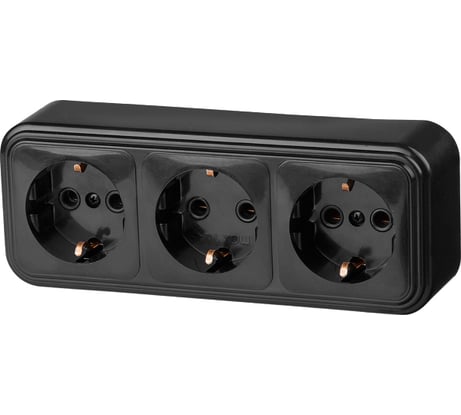 Розетка ЮПИТЕР тройная наружная с заземлением Стандарт черная JP7412-10