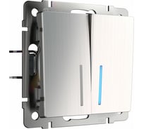 Двухклавишный проходной выключатель WERKEL W1122102 с подсветкой глянцевый никель a051088