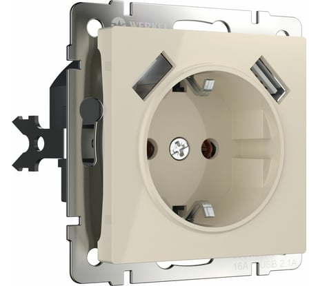 Розетка с заземлением, шторками и USBх2 WERKEL W1171503/ (слоновая кость) a051486