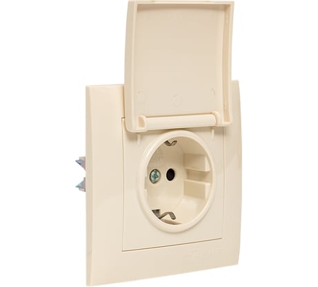 1-местная розетка EKF Валенсия с заземлением 16А кремовая с крышкой и защитными шторками EWV10-124-20