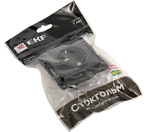 Механизм 1-местной розетки EKF Стокгольм с/з 16А в/к черный с защ. штор. EZR16-028-20