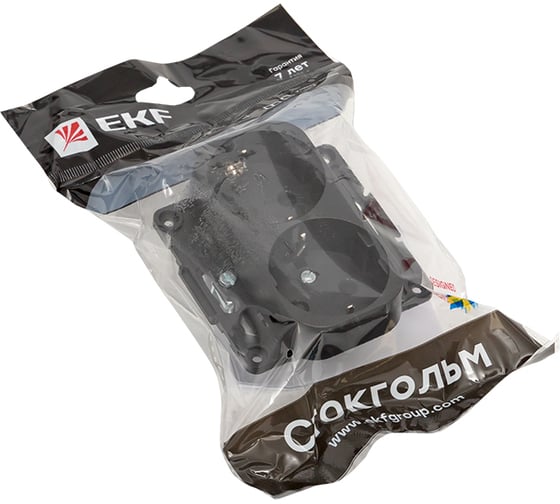 Механизм 2-местной розетки EKF Стокгольм с/з 16А черный с защитными шторками EYR16-128-20