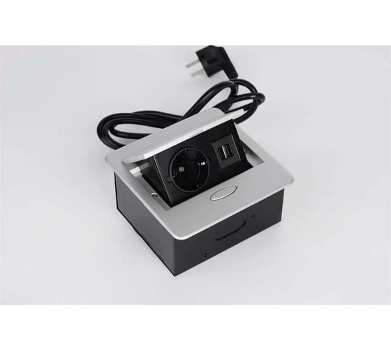 Выдвижной блок розеток GTV выдвижная розетка на 1 EURO розетку и 2 USB-A, серый, AE-PB1SAVA-53