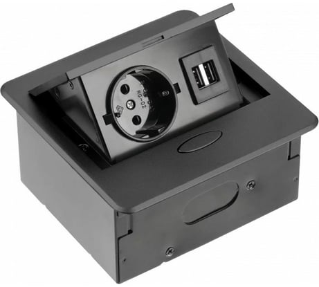 Выдвижной блок розеток GTV выдвижная розетка на 1 EURO розетку и 2 USB-A, черный, AE-PB1SAVA-20